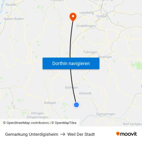 Gemarkung Unterdigisheim to Weil Der Stadt map