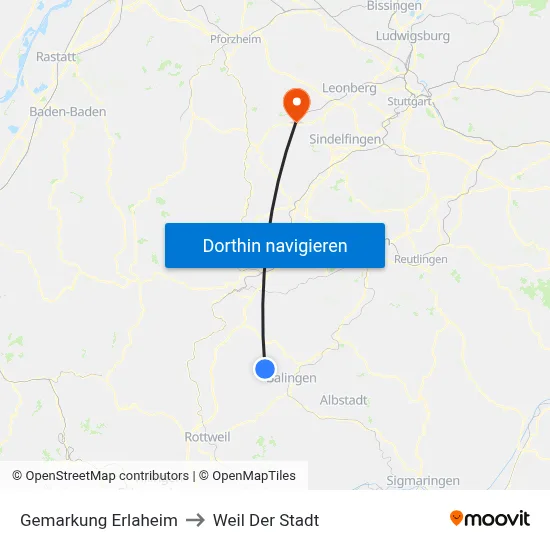 Gemarkung Erlaheim to Weil Der Stadt map