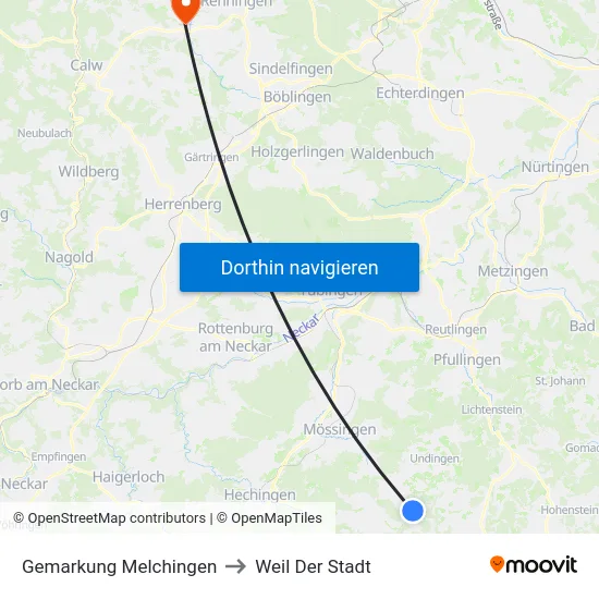 Gemarkung Melchingen to Weil Der Stadt map