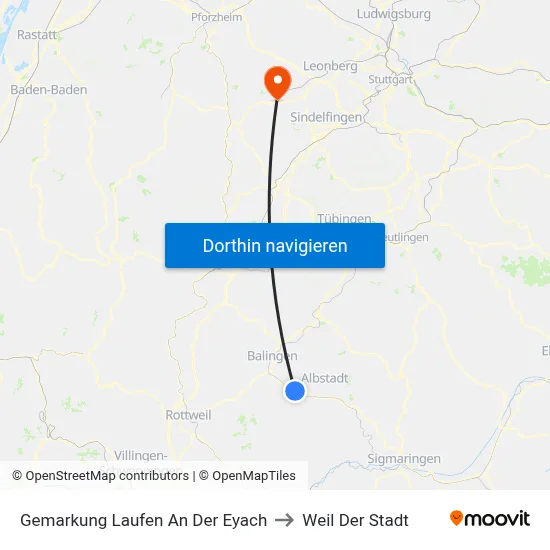 Gemarkung Laufen An Der Eyach to Weil Der Stadt map