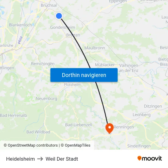 Heidelsheim to Weil Der Stadt map