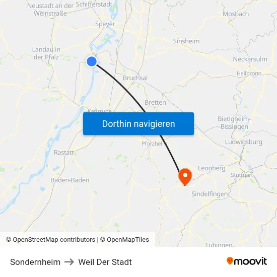 Sondernheim to Weil Der Stadt map