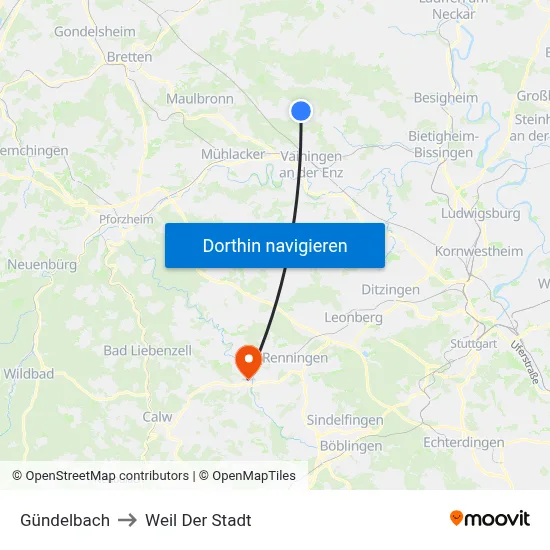 Gündelbach to Weil Der Stadt map