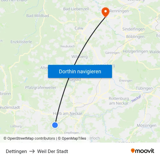 Dettingen to Weil Der Stadt map