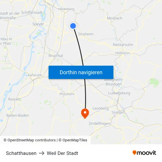Schatthausen to Weil Der Stadt map