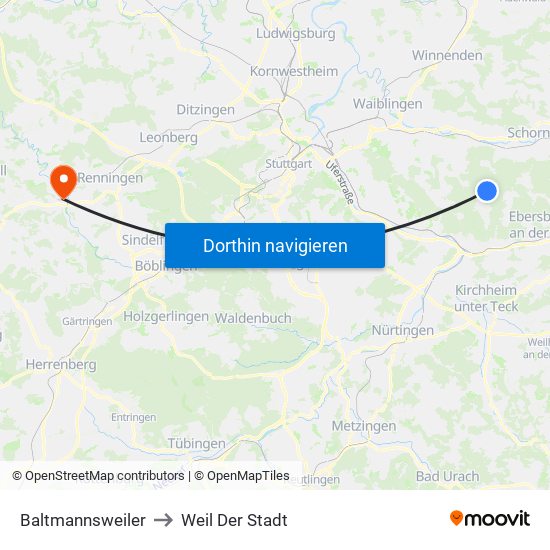 Baltmannsweiler to Weil Der Stadt map