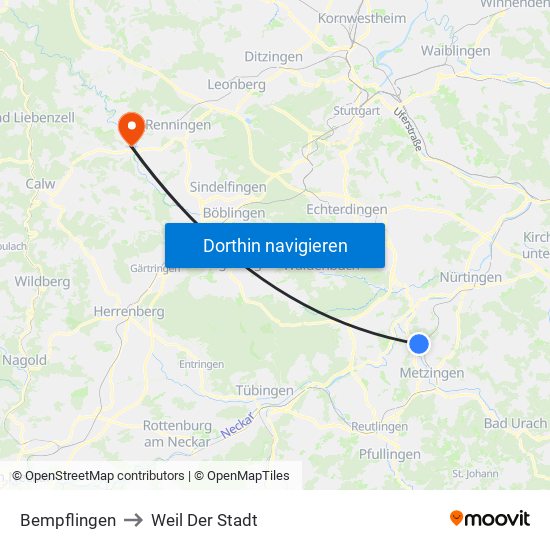 Bempflingen to Weil Der Stadt map