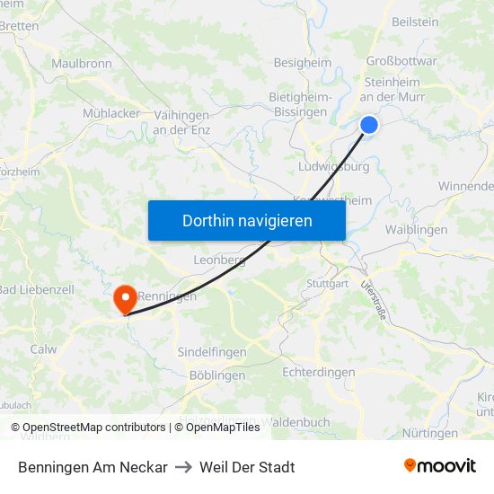Benningen Am Neckar to Weil Der Stadt map