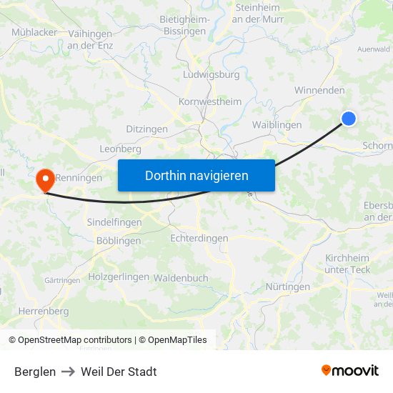 Berglen to Weil Der Stadt map