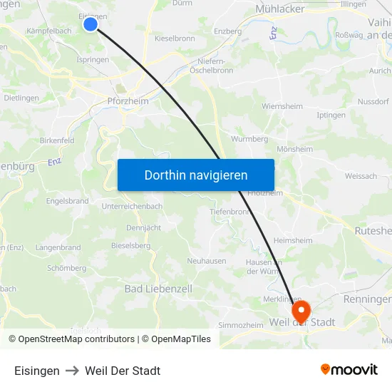 Eisingen to Weil Der Stadt map