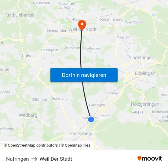 Nufringen to Weil Der Stadt map