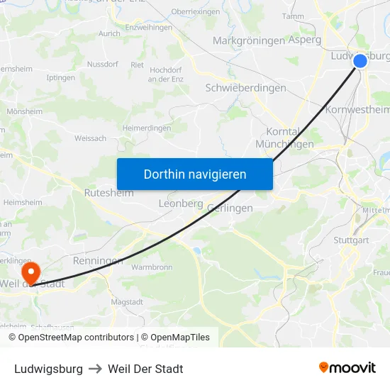 Ludwigsburg to Weil Der Stadt map