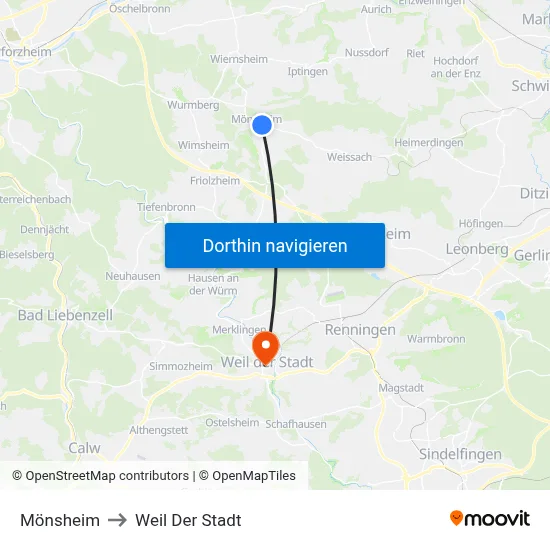 Mönsheim to Weil Der Stadt map