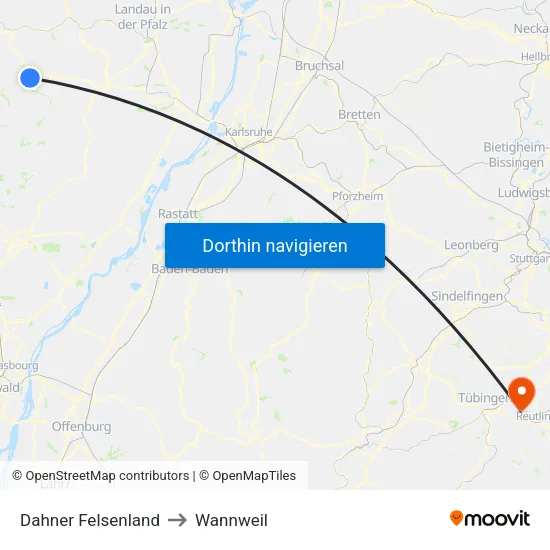 Dahner Felsenland to Wannweil map