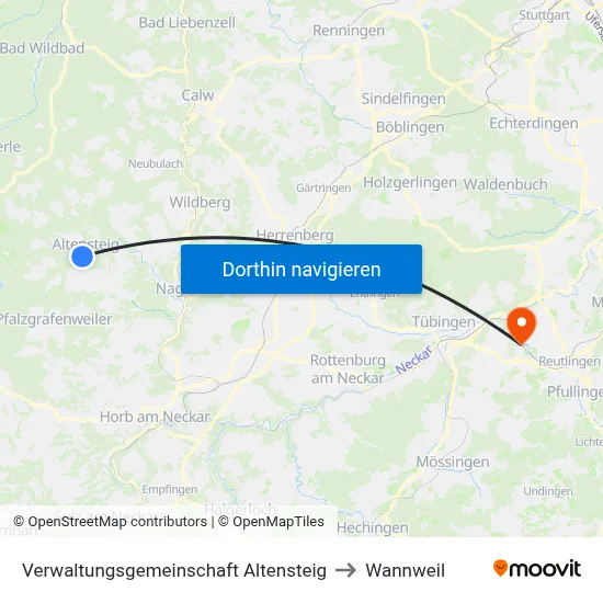 Verwaltungsgemeinschaft Altensteig to Wannweil map