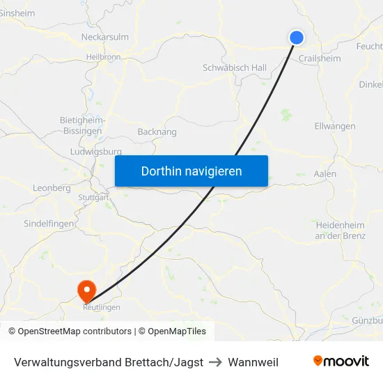 Verwaltungsverband Brettach/Jagst to Wannweil map