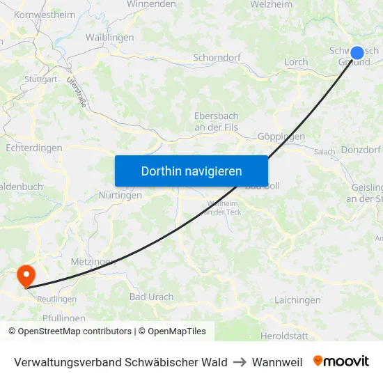 Verwaltungsverband Schwäbischer Wald to Wannweil map