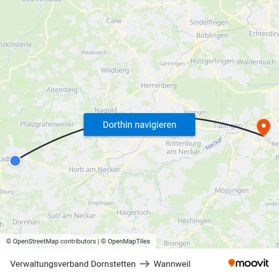 Verwaltungsverband Dornstetten to Wannweil map