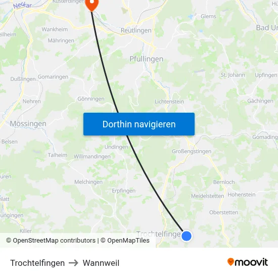 Trochtelfingen to Wannweil map