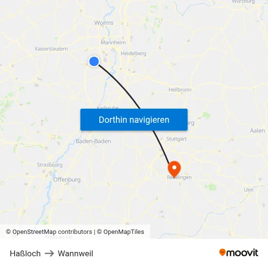 Haßloch to Wannweil map