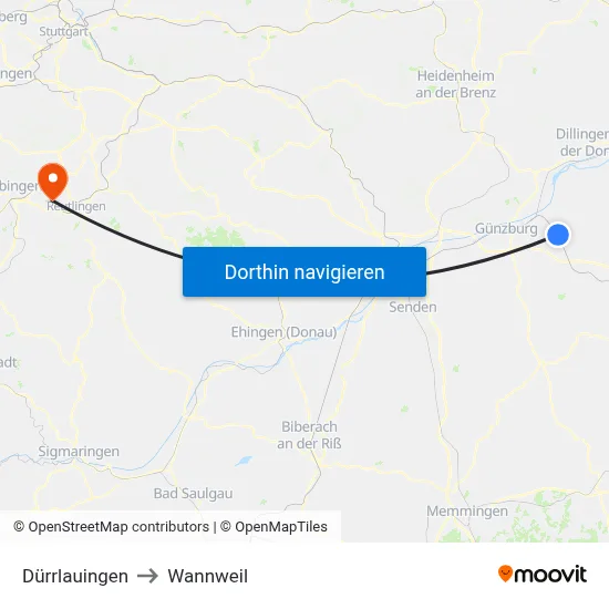 Dürrlauingen to Wannweil map
