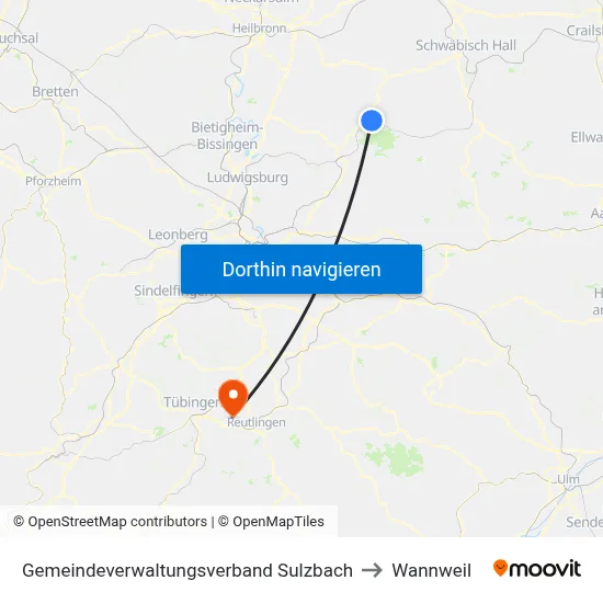 Gemeindeverwaltungsverband Sulzbach to Wannweil map