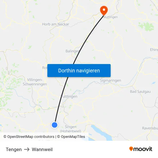 Tengen to Wannweil map