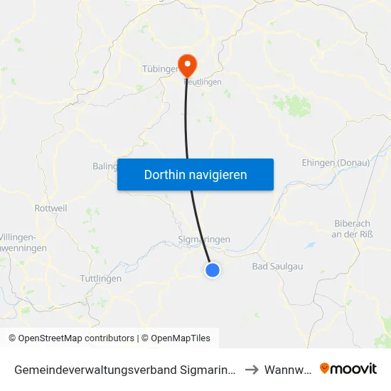 Gemeindeverwaltungsverband Sigmaringen to Wannweil map