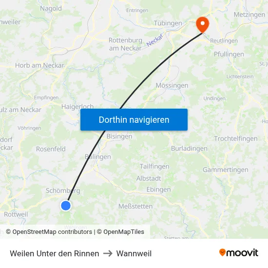 Weilen Unter den Rinnen to Wannweil map