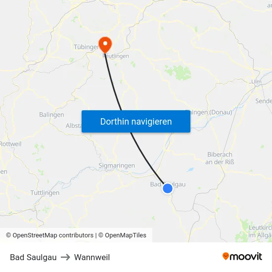 Bad Saulgau to Wannweil map