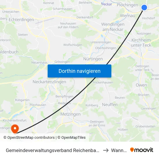 Gemeindeverwaltungsverband Reichenbach An Der Fils to Wannweil map