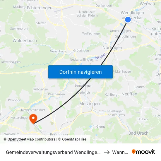 Gemeindeverwaltungsverband Wendlingen am Neckar to Wannweil map