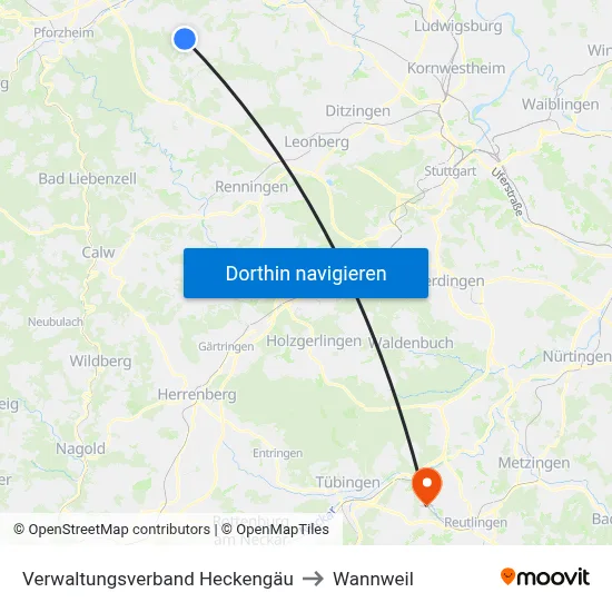 Verwaltungsverband Heckengäu to Wannweil map