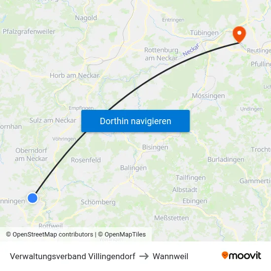Verwaltungsverband Villingendorf to Wannweil map