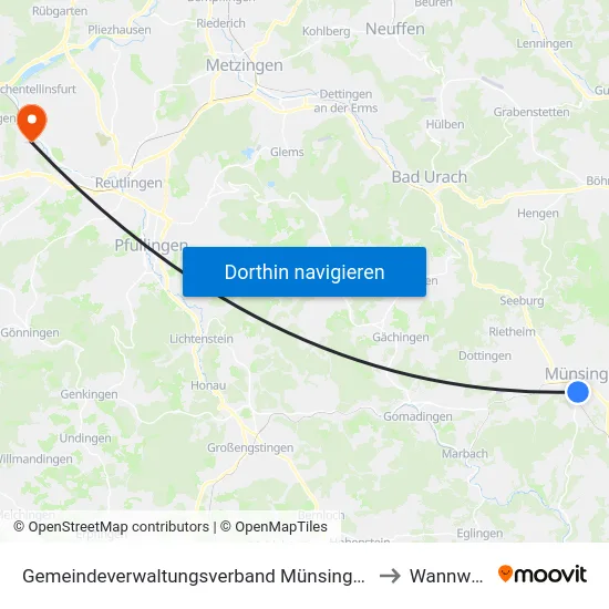 Gemeindeverwaltungsverband Münsingen to Wannweil map