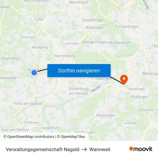 Verwaltungsgemeinschaft Nagold to Wannweil map