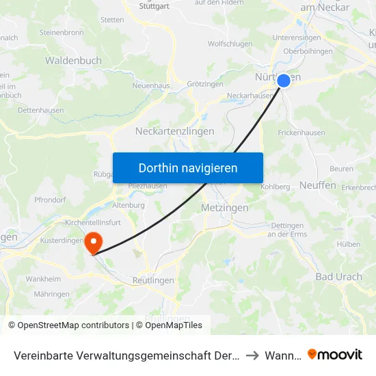 Vereinbarte Verwaltungsgemeinschaft Der Stadt Nürtingen to Wannweil map