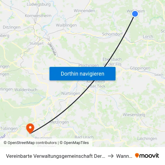 Vereinbarte Verwaltungsgemeinschaft Der Stadt Welzheim to Wannweil map