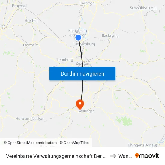 Vereinbarte Verwaltungsgemeinschaft Der Stadt Bietigheim-Bissingen to Wannweil map
