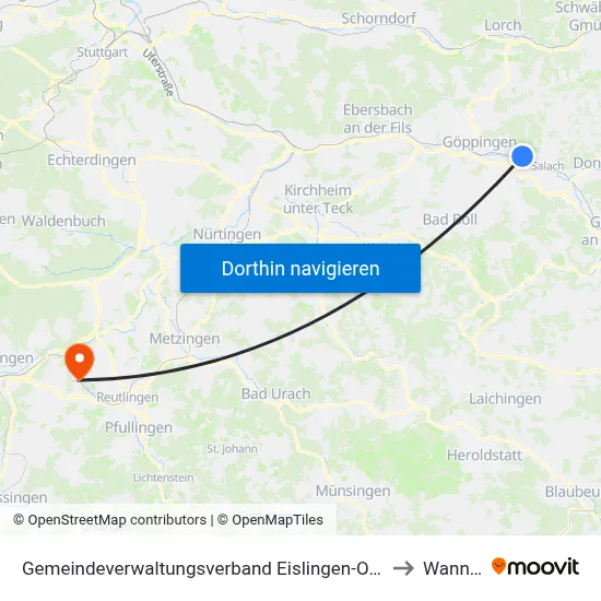 Gemeindeverwaltungsverband Eislingen-Ottenbach-Salach to Wannweil map