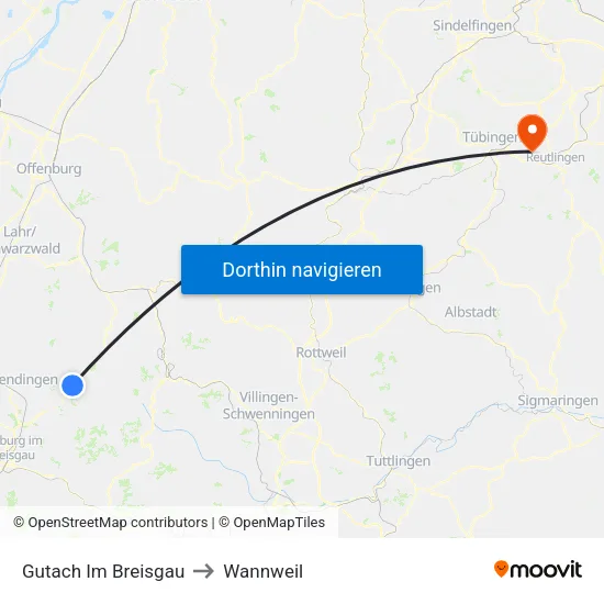 Gutach Im Breisgau to Wannweil map