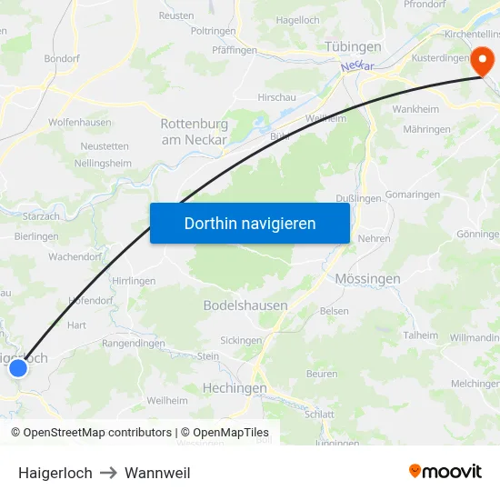 Haigerloch to Wannweil map