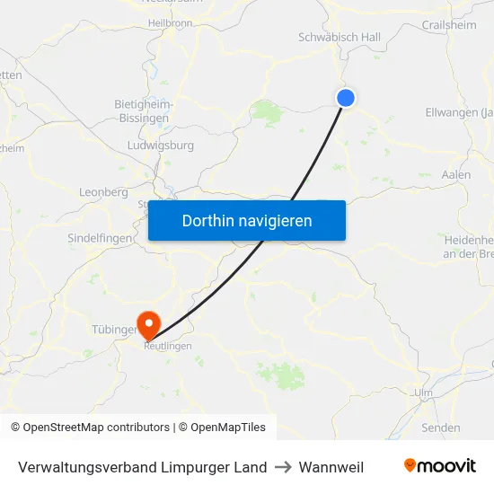Verwaltungsverband Limpurger Land to Wannweil map