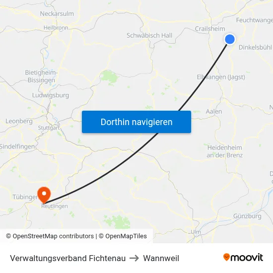 Verwaltungsverband Fichtenau to Wannweil map