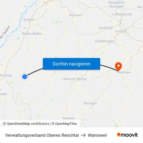 Verwaltungsverband Oberes Renchtal to Wannweil map