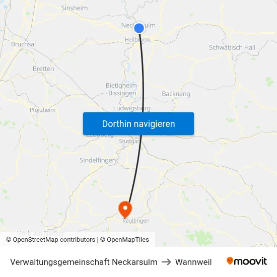 Verwaltungsgemeinschaft Neckarsulm to Wannweil map