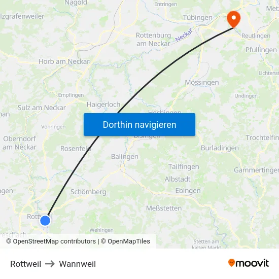 Rottweil to Wannweil map