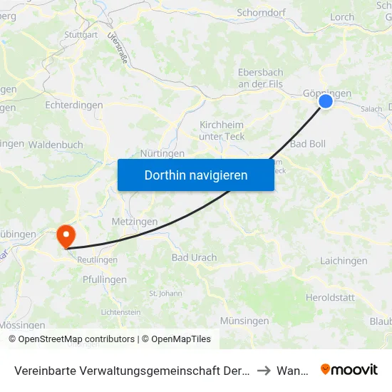 Vereinbarte Verwaltungsgemeinschaft Der Stadt Göppingen to Wannweil map