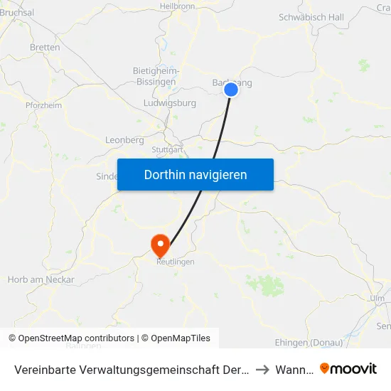 Vereinbarte Verwaltungsgemeinschaft Der Stadt Backnang to Wannweil map