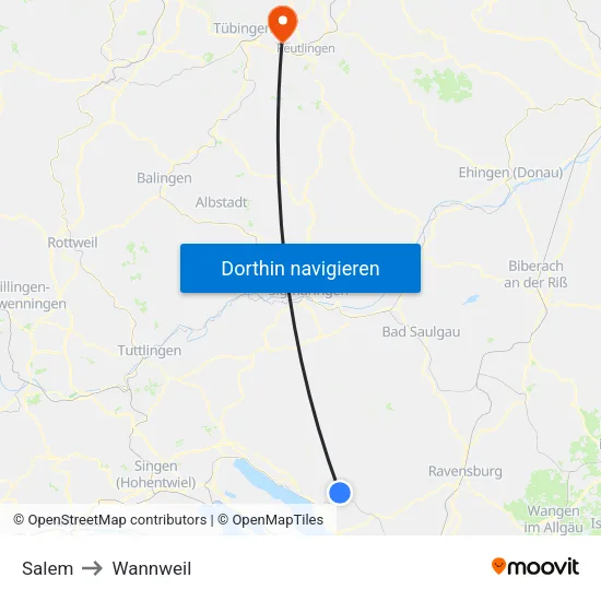 Salem to Wannweil map